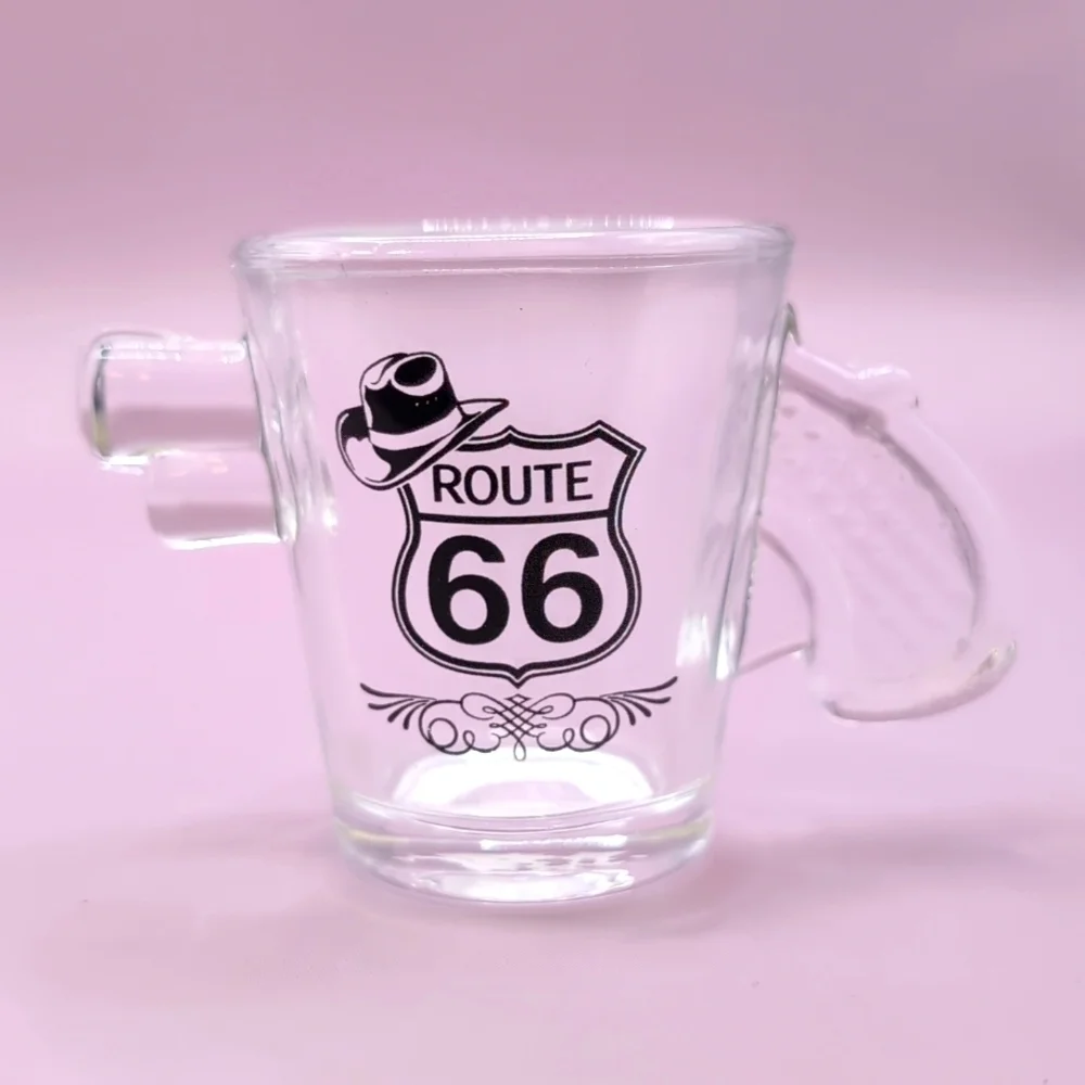 Four (4) Route 66 Glass 1 oz. Pistol Gun Shaped Shot Glasses - NWT Never Used